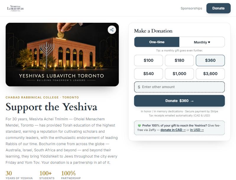 The year-round giving page with amounts, monthly giving and sponsorships